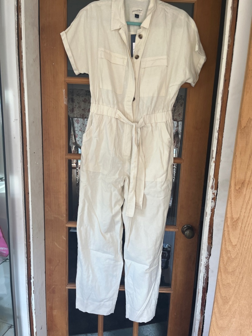 Women’s Cream Short-Sleeve Utility Jumpsuit NWT